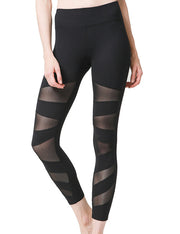 Refreshing Black Jogging Legging Asymmetrical Mesh Panel