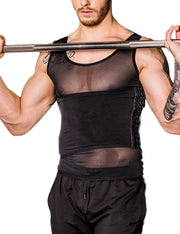 Traditional Black Mesh Men Tank Shaper Crossover Pull Back Secret Slimming