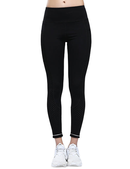 Elegance Black Back Pocket Gym Legging Mesh Stitching For Camping