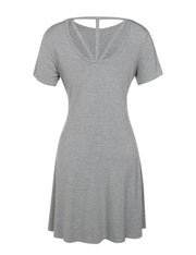 Sweet Cross Back Straps Grey Above Knee Length Dress Hollow Out Fashion