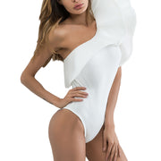 Natural White One Shoulder Ruffled Sleeves Rompers Fabulous Fit