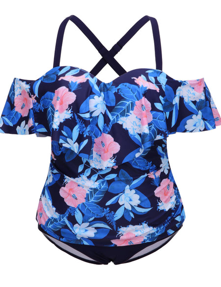 Ruffles Two Piece Swimwear Crossover Plus Size Stunning Style