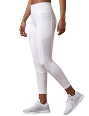 White Middle Waist Honeycomb Mesh Workout Legging With Stylish Design