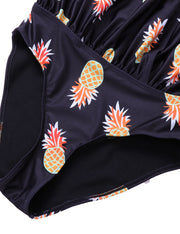 Fashion Halter Hollow Out Plus Bathingsuit Pineapple Print