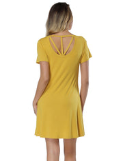Dramatic Yellow Mini Length Natural Waist Dress Bamboo Fashion Trend