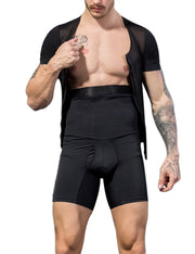 Zipper Closure Mens Black Shaper Top Mesh Patchwork Sleek Smoother - So Much On Sale!