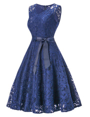 Inviting Navy Blue Pleated Sash Cocktail Dress Queen Size