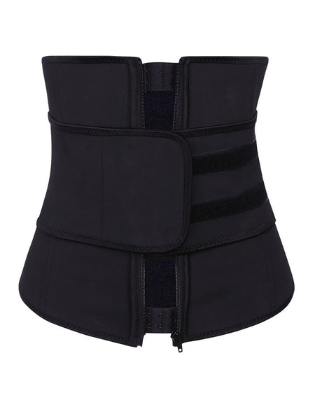 Zipper Hook Black Latex Waist Shaper Queen Size Midsection Compression