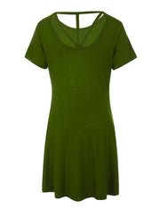 Fabulously Cut Out Army Green Mini Length Dress Round Collar All-Match Style