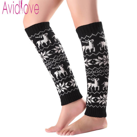 Avidlove Women Winter Knit Leg Warmers Fashion Snowflake Elk Pattern Footless Knee Socks Boot Cuffs Leggings Christmas Gift