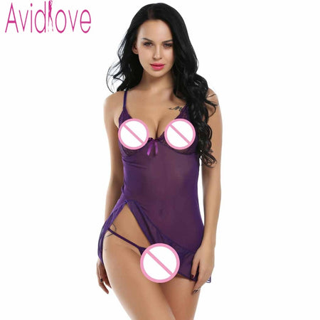 Avidlove Sexy Lingerie Hot Women See Through Babydoll Lace Mesh Sexy Erotic Lingerie Dress Nightwear Women Night Underwear Set