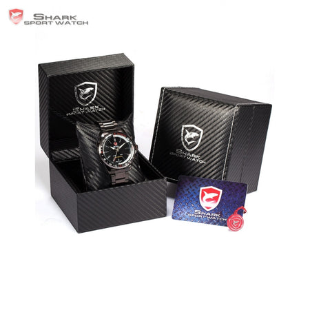Luxury Leather Box Mako SHARK Sport Watch Relogios Digital LED Date Alarm Stainless Steel Band Men Army Quartz Watches/SH001-004