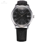 KS Auto Date Display Black Silver Relogio Black Leather Band Analog Mens Casual Clock Wrist Men Automatic Mechanical Watch/KS244