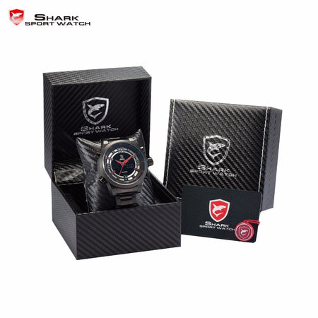 Luxury Package Leather Box SHARK Sport Watch Calendar LCD Alarm Steel Band Relogio Quartz Men Digital Military Watches/SH340-344