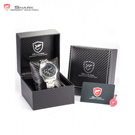 Luxury Leather Box Saw Shark Sport Watch 6 Hands Stainless Full Steel Auto Date Calendar Military Men Relogio atches /SH182-186