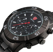 Luxury Leather Gift Box Sandbar Shark Sport Watch 3 Dial Chronograph 24Hr Full Black Steel Band Quartz Men Wristwatch /SH300-304