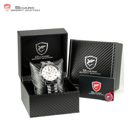 Luxury Leather Box Blacknose Shark Sport Watch Stainless Steel Band Auto Date Day Waterproof Men Quartz Wrist Watches /SH379-383
