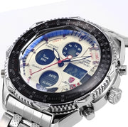 Luxury Leather Box SHARK Sport Watch Mens Watches Top Brand Dual Time Day Steel Band Relogio LCD Quartz Digital Montre/SH109-112