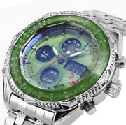 Luxury Leather Box SHARK Sport Watch Mens Watches Top Brand Dual Time Day Steel Band Relogio LCD Quartz Digital Montre/SH109-112