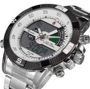 Luxury Leather Box Steel Porbeagle SHARK Sport Watch Dual Time Digital Calendar Alarm Stopwatch Men Quartz Wristwatch /SH046/047