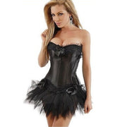 Women Sexy Burlesque Overbust Corset Bustier Top With Mini TuTu Skirt Fancy Dresses Costume Sexy Gothic Corsets Dress