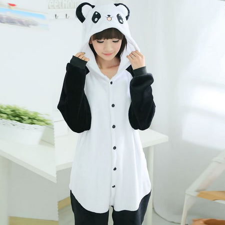 Adult Unisex Pajamas  Adult Panda Full Sleeve Hooded Polyester Pajama Sets Pijamas Couples Pajamas