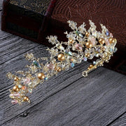 Luxury Pink Gold Pearl Bridal Crowns Handmade Tiara Bride Headband Crystal Wedding Diadem Queen Crown Wedding Hair Accessories