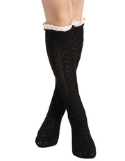 Wool Knitted Long Sock with Lace Trim Warm Wool Knitted Socks For Women Ladies Girls 5 Colors U2