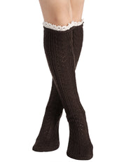 Wool Knitted Long Sock with Lace Trim Warm Wool Knitted Socks For Women Ladies Girls 5 Colors U2