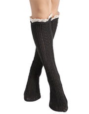 Wool Knitted Long Sock with Lace Trim Warm Wool Knitted Socks For Women Ladies Girls 5 Colors U2