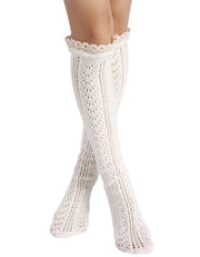 Wool Knitted Long Sock with Lace Trim Warm Wool Knitted Socks For Women Ladies Girls 5 Colors U2