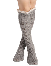 Wool Knitted Long Sock with Lace Trim Warm Wool Knitted Socks For Women Ladies Girls 5 Colors U2