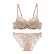 Varsbaby New sexy lace bra set solid flower three quarters women underwear