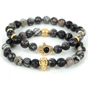2017 Natural Stone Beads Skull Bracelet for Men Jewelry Spider Web Stone Beaded Men Bracelet Brand Pulseira Masculina Best Gift
