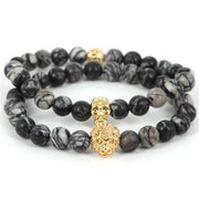 2017 Natural Stone Beads Skull Bracelet for Men Jewelry Spider Web Stone Beaded Men Bracelet Brand Pulseira Masculina Best Gift