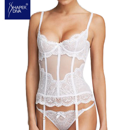 Shaper Diva white Overbust corset sexy See Through Mesh Slimming Bridal lingerie Sexy Lace up Ribbon Lingerie Corset Tops