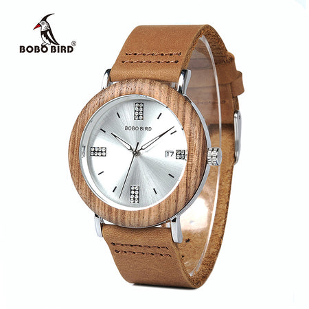 BOBO BIRD WO28 2017 Newest Ladies Wooden Watch Calendar Date Gems Imitate Diamond Fashion Quartz Watches for Women Wood Box XFCS