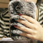 LANCASE For iPhone 7 Case Rabbit Fur Rhinestones Bling Glitter TPU Case For iPhone 7 Plus 6 6S Plus 5 5S SE Cover Phone Cases