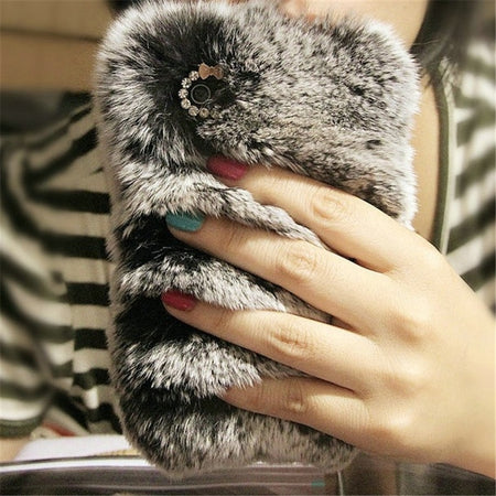 LANCASE For iPhone 7 Case Rabbit Fur Rhinestones Bling Glitter TPU Case For iPhone 7 Plus 6 6S Plus 5 5S SE Cover Phone Cases