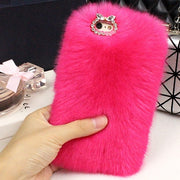 LANCASE For iPhone 7 Case Rabbit Fur Rhinestones Bling Glitter TPU Case For iPhone 7 Plus 6 6S Plus 5 5S SE Cover Phone Cases