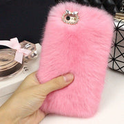 LANCASE For iPhone 7 Case Rabbit Fur Rhinestones Bling Glitter TPU Case For iPhone 7 Plus 6 6S Plus 5 5S SE Cover Phone Cases