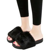 HEE GRAND Sweet Faux fur Slippers Leisure Flats Shoes Woman Slip On Winter Warm Solid Women Shoes Fashion Slides Creepers XWT857