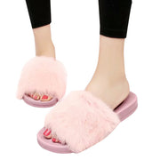 HEE GRAND Sweet Faux fur Slippers Leisure Flats Shoes Woman Slip On Winter Warm Solid Women Shoes Fashion Slides Creepers XWT857