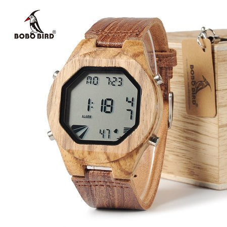 BOBO BIRD WA13 Mens Luxury Brand LED Sports Wooden Watches Casual Bamboo Wood Digital Watches Mens Multifunctional in Wood Box