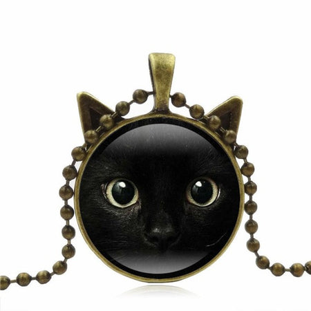 Vintage Black Cat Enamel Pendant