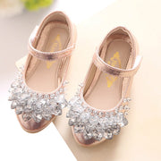 Heart Rhinestone Girls Princess Shoes Gold Pink Sliver Leather Girls Kids Shoes for Dance Party Princess Girl Single Shoes