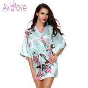 Avidlove Silk Wedding Bride Bridesmaid Robe Floral Bath Robe Women Satin Short Kimono Sexy Bathrobe Plus Size Nightgown Peignoir