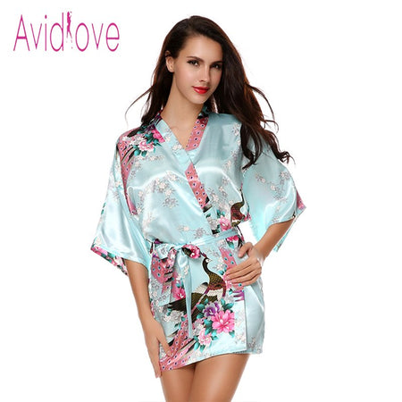 Avidlove Silk Wedding Bride Bridesmaid Robe Floral Bath Robe Women Satin Short Kimono Sexy Bathrobe Plus Size Nightgown Peignoir