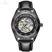 KS Automatic Self Winding Poker Card Full Black Steampunk Transparent Movement Male Clock Mens Leather Mechanical Watches /KS383