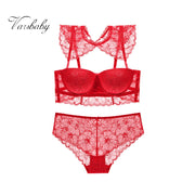 Varsbaby New Women's Sexy Lace Push Up Lycra Underwear Ladies Floral Half Cup Bra Sets